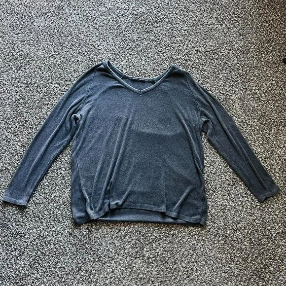 Brandy Melville Top Womens One Size/Medium Gray Long Sleeve Cotton Blend Blouse - Picture 3 of 8